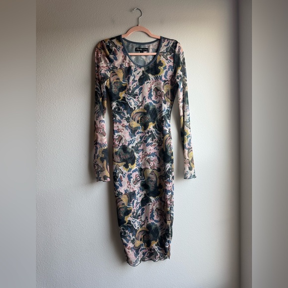 Elizabeth and James Gosling Mesh Printed Multi Color Midi Bodycon Dress small - Picture 2 of 4